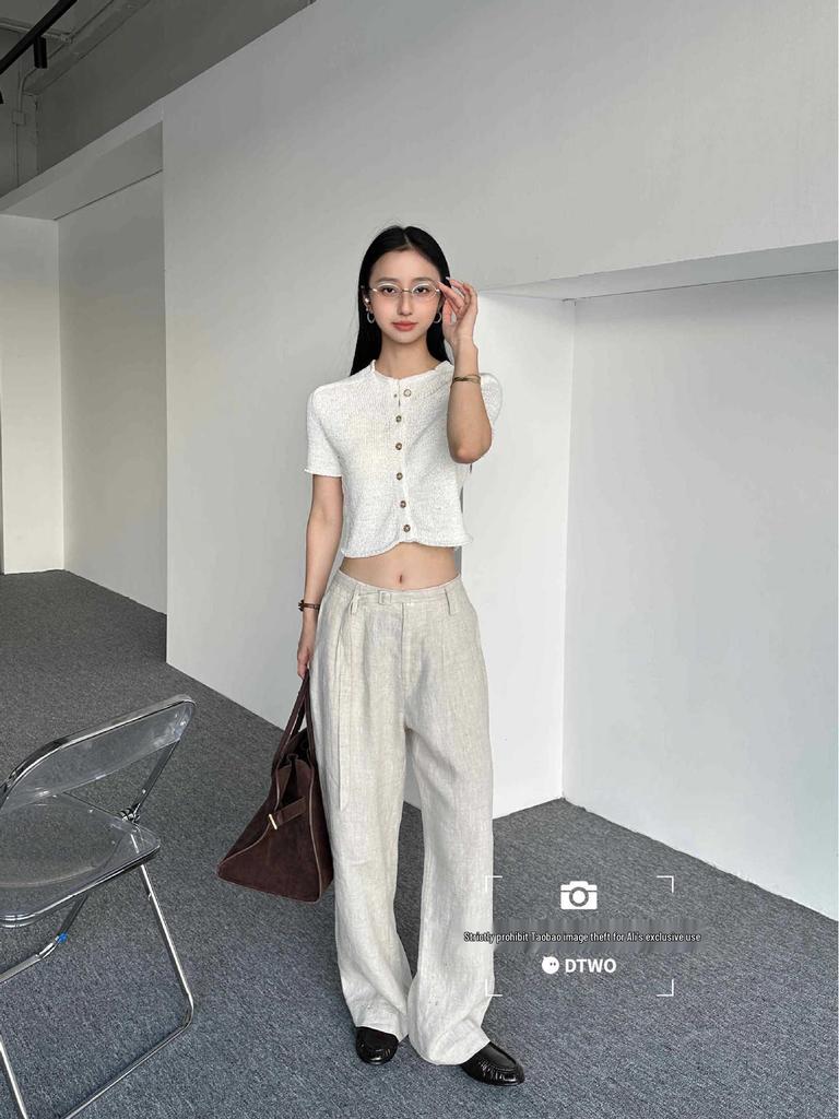 DTWO Women's Spring/Summer Linen Casual Pants - Thirteen Line Design (6105226)