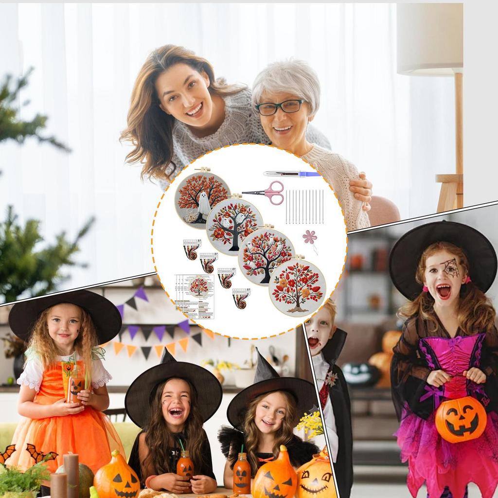 Halloween Embroidery Set Gothic Halloween Embroidery Beginner Kit Needlework Accessories For Holiday Costume Crafting Party