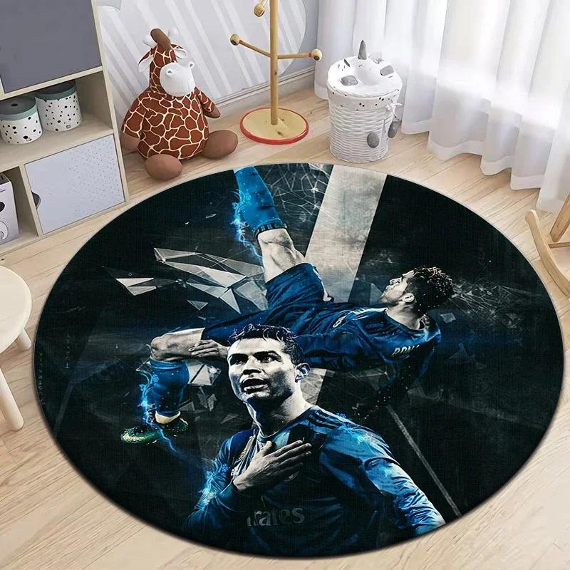 Football Star Design Round Carpet - Non-Slip Flannel Rug for Living Room, Camping, Picnic, Yoga, Bedroom, and Area
