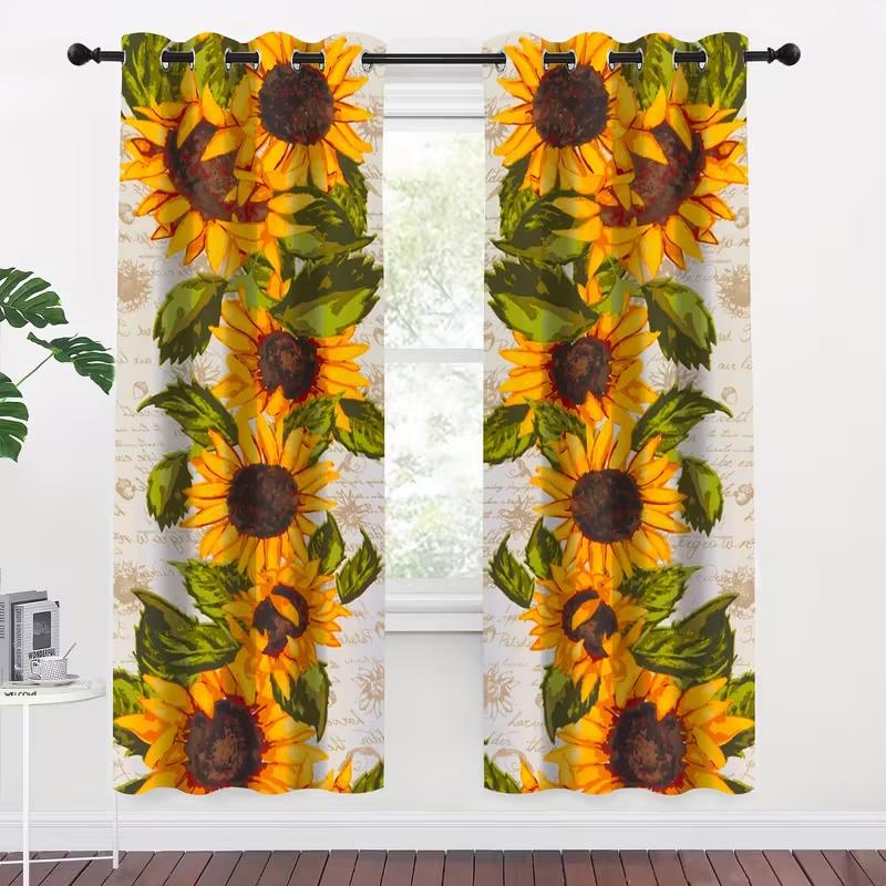 2 Pcs Sunflower Print Curtains,suitable for Bedroom,living Room Kitchen Decoration,home Decoration,window Decoration