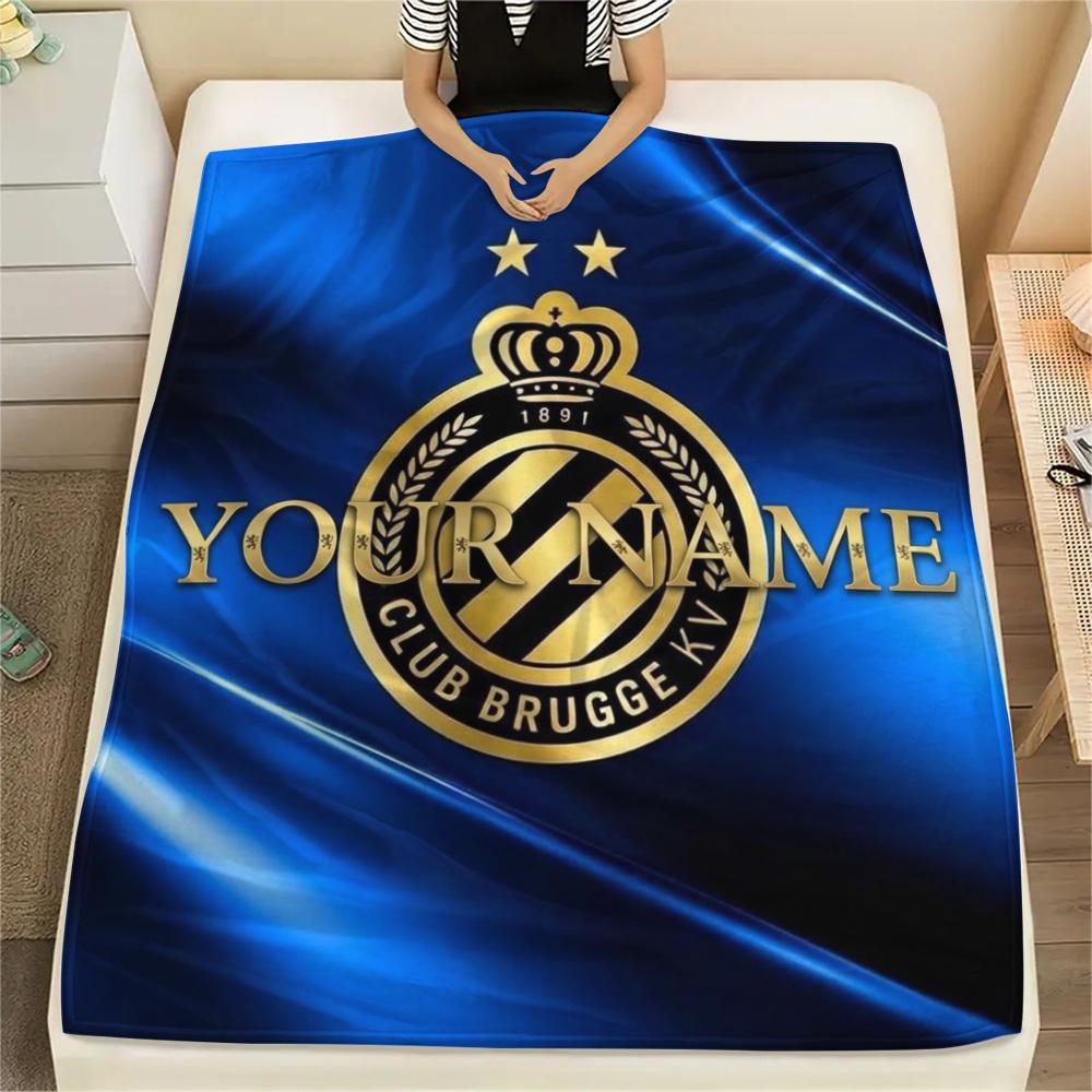 1 Stück Club Brügge Kv Wappen Benutzerdefinierter Name Gemustert Flanelldecke Geeignet für Alle Jahreszeiten Für Heimdekoration Wärme Und Komfort Geschenke Feiertagsgeschenk