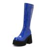  Tall Boots Patent Leather Punk Style Muffin Thick-soled Thick Heel Super High Heel Side Zipper  Knee-length Knight Boots