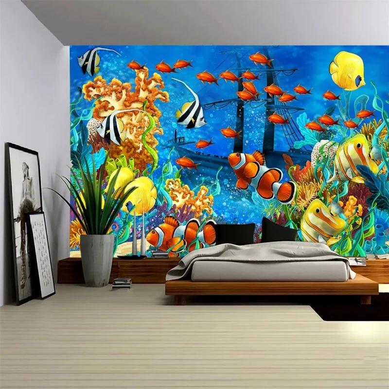 Ocean Art Tapestry Dream Sea World Wall Hanging Bedroom Decor Psychedelic    Curtain Background Room