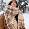 Pink Plaid Mohair Scarf Women'S  New Winter Korean Atmosphere Warm Versatile Shawl Scarf Women