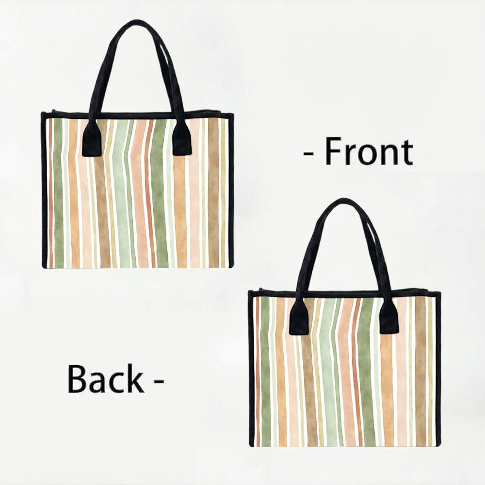 Casual Striped Tote Bag Large Capacity Daily Shoulder Bag For Women Fashion Lightweight Commute Shopping Bag