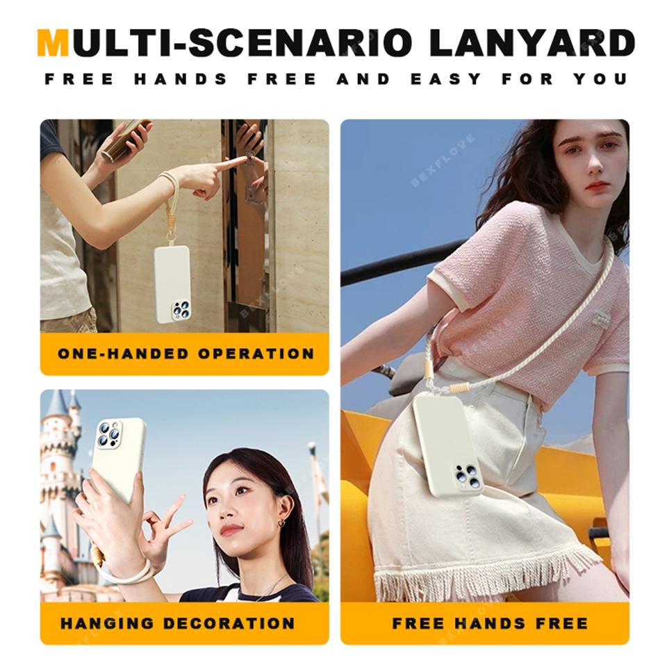 Lanyard Phone Case For iPhone 16E 16 14 15 Plus 12 13 Mini 11 16 Pro X XR XS Max SE Liquid Silicone Strap Protector Soft Cover