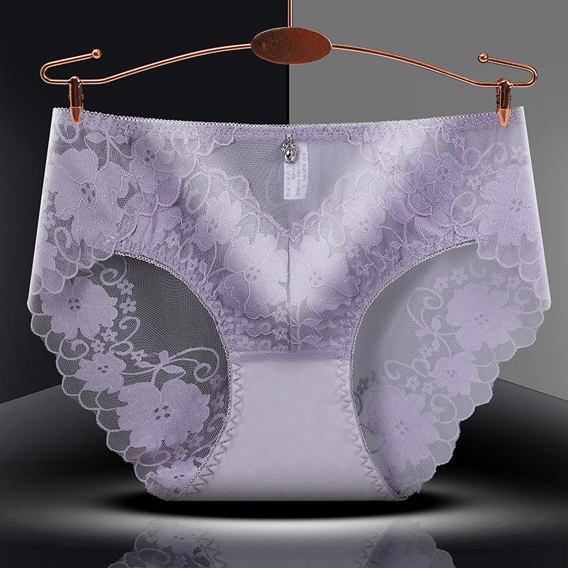 Sexy Spitzenunterwäsche Damen mittlere Taille Dessous Antibakterielle Baumwolle Schritt Dreieck Höschen