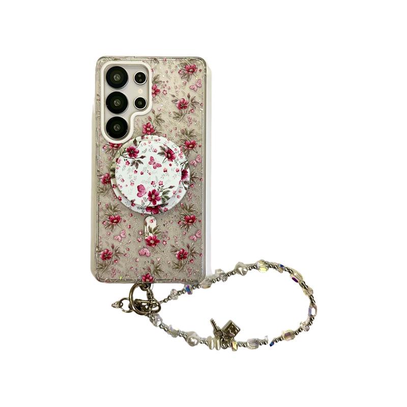 Koreanische minimalistische Glitzerblumen-Magnet-Handyhülle für Samsung S25 Ultra/S24 Plus