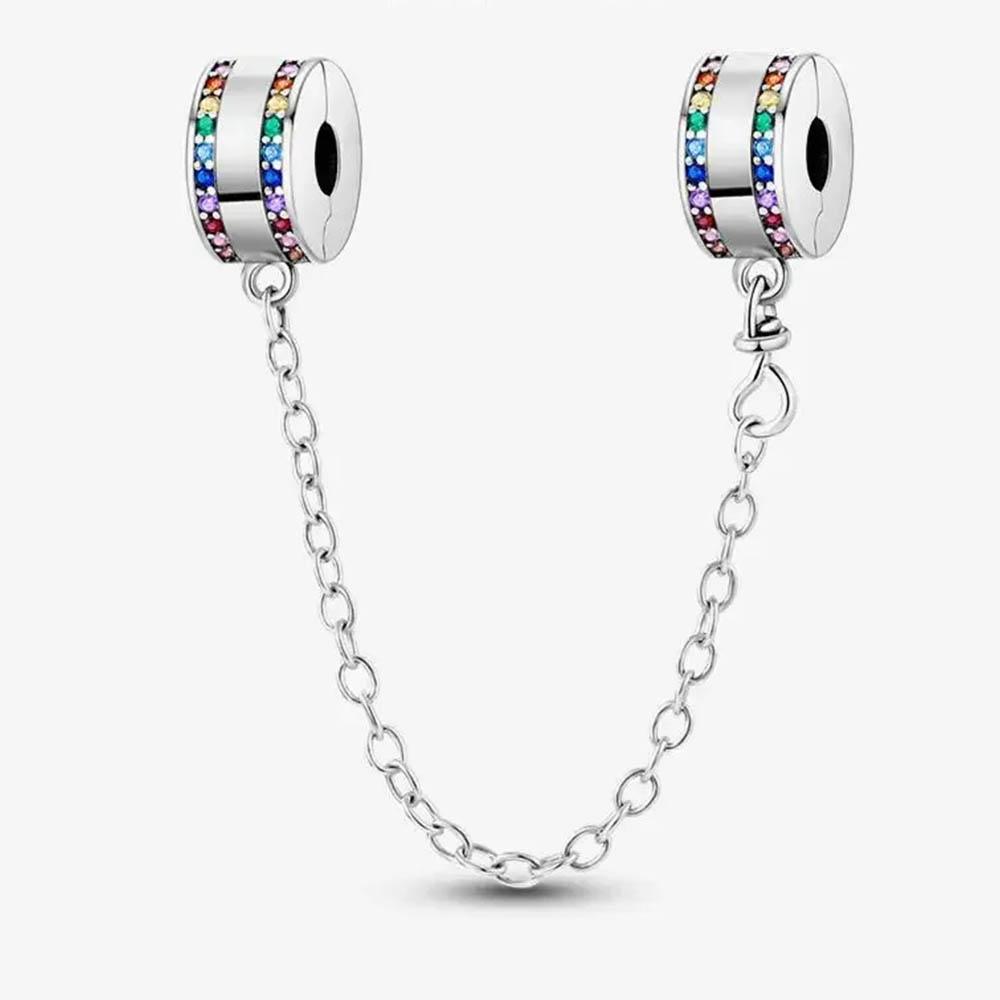 New In Color Zircon Angle Round Clip Bead Fit Pan Original Bracelet Women Copper Safety Chain Jewelry Gift