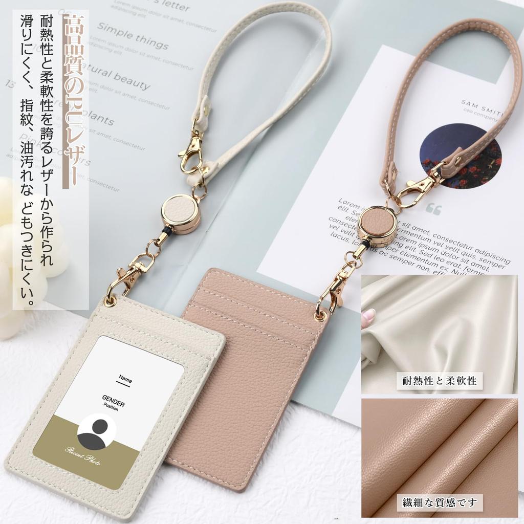Dockii ID Card Holder, Vertical, Employee ID Card Case, Women's, Hand Strap, Double-Sided, Extendable Reel, Name Holder, Pass Case, Business Card
