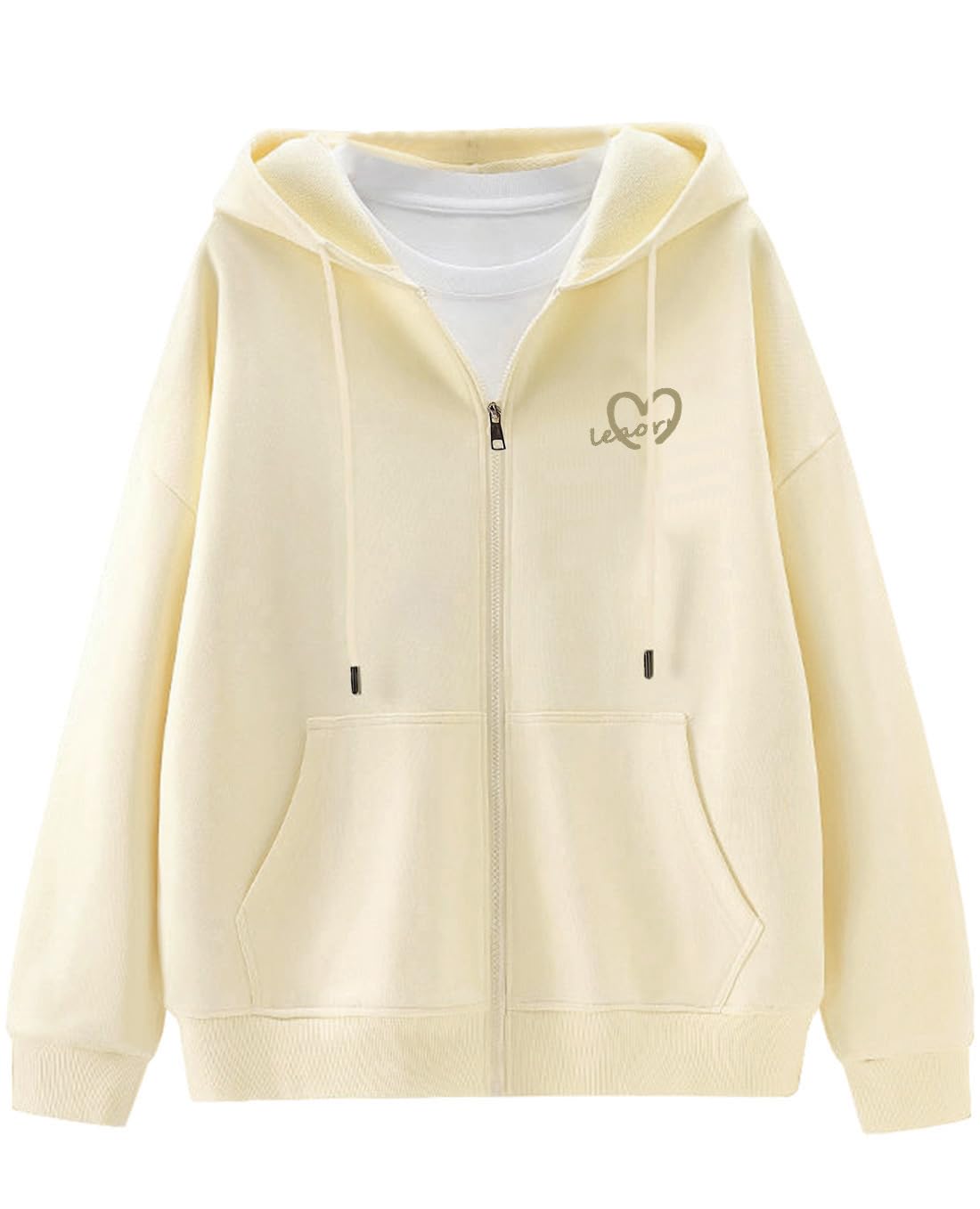 

Длинный Свободный Больших Размеров [OKJCON] Женский Худи на Флисовой Подкладке на Осень/Зиму, Рукав, На Молнии, Стильный, Посадка, Повседневный, (JP, Алфавит, XL, Бежевый)