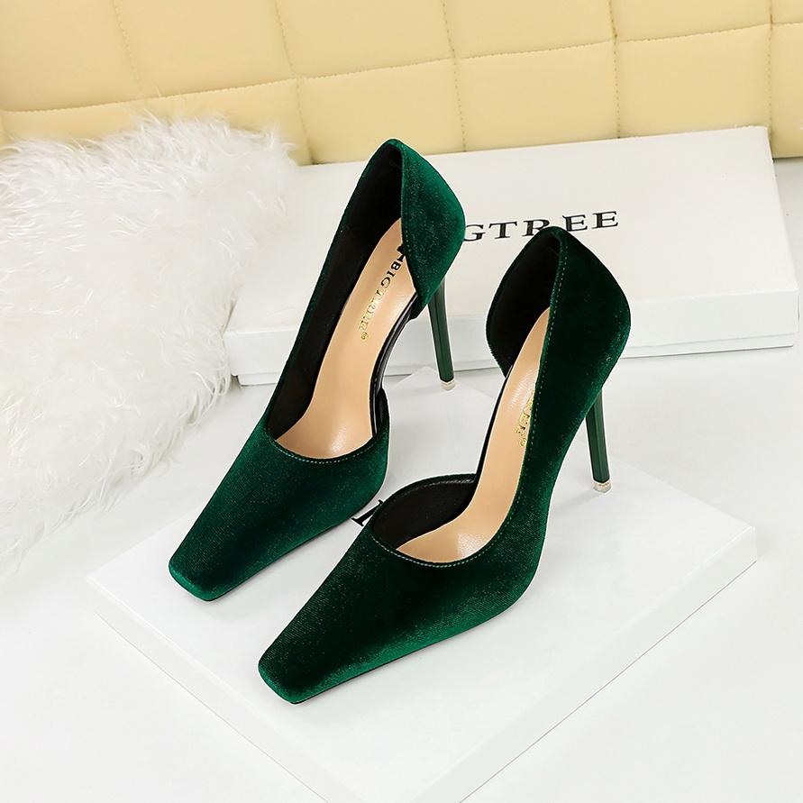 Women's Banquet High Heels Slim Heels Shallow Mouth Square Head Side Hollow Single Shoes