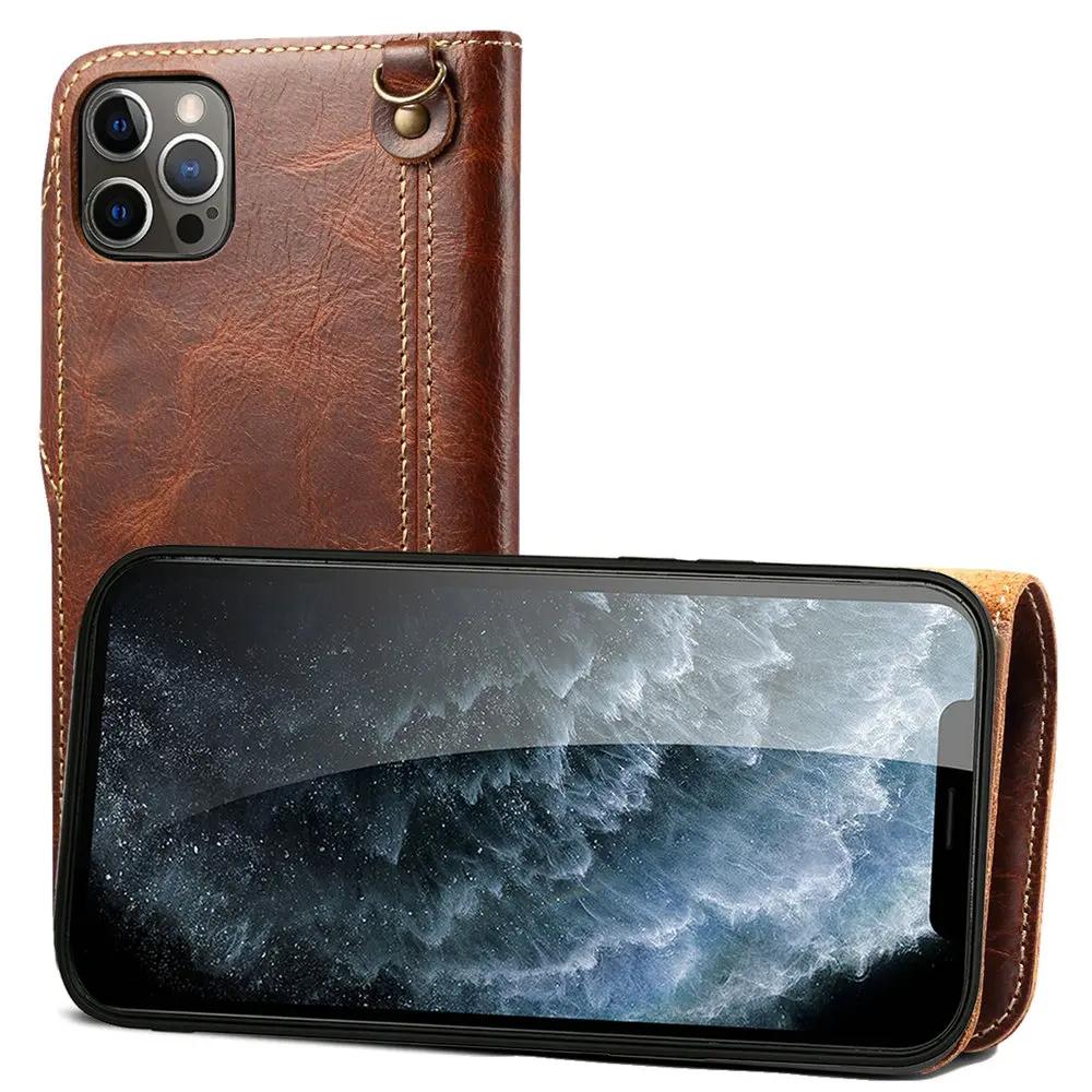 Echte Leder Flip Hülle für IPhone 18 17 16 15 14 Pro Max Luxus Hülle Retro Geldbörse Buch Hülle IPhone16 Plus IPhone17 Air