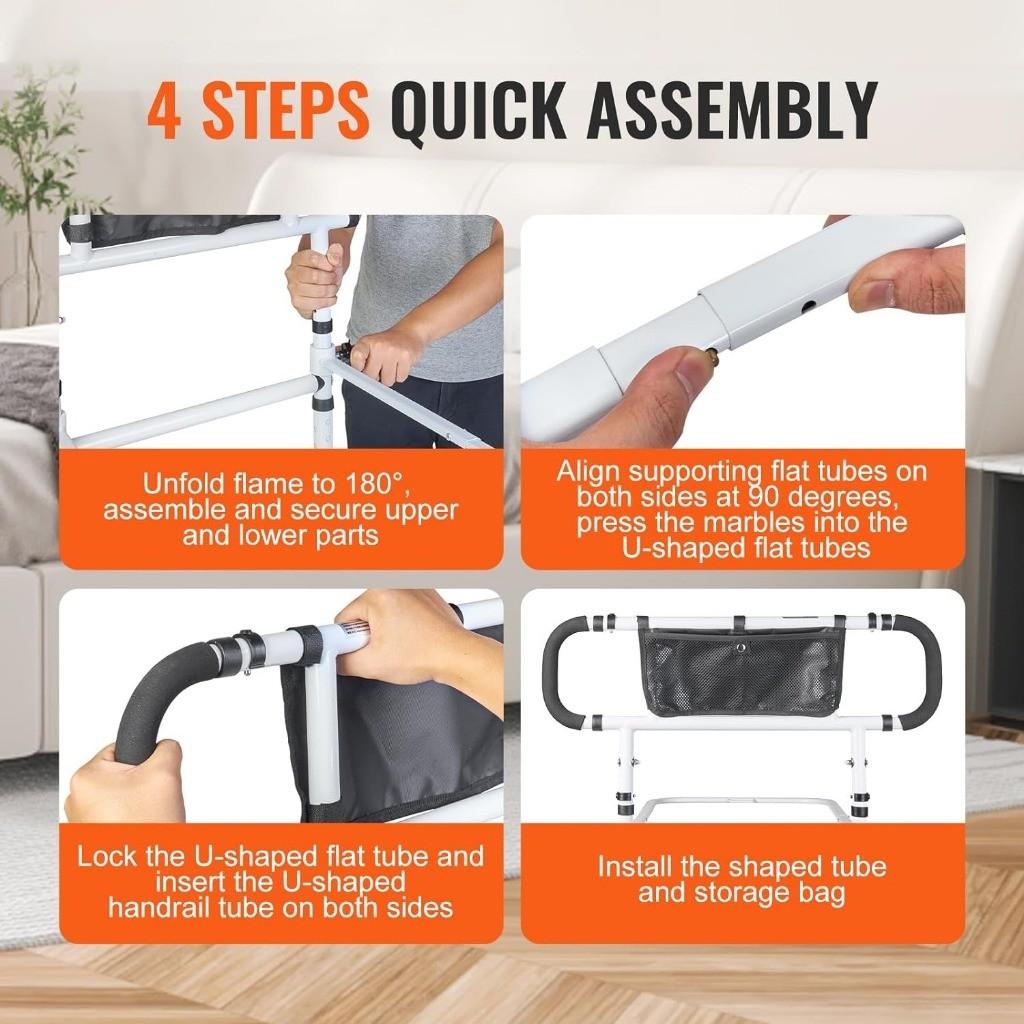Elderly Adults Dual Side Handles Bed Assist Rails Adjustable Height Handrails High Bed Frames Foldable Bed Assist Bar