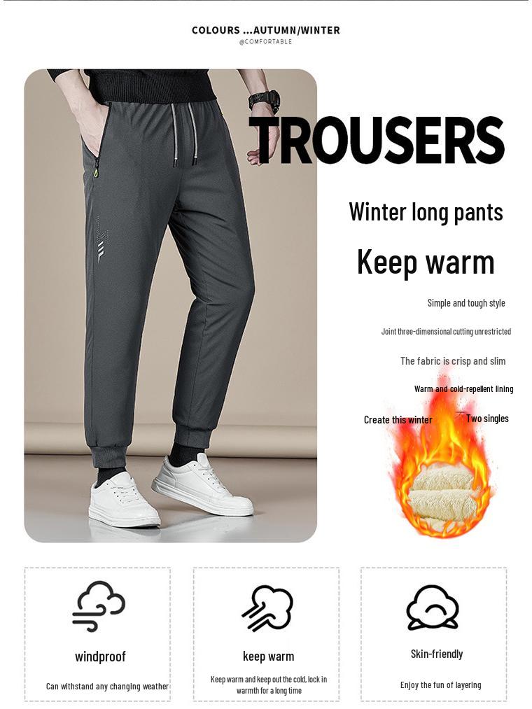 Men's Winter Fleece-Lined Cotton Pants: Cold-Proof, Windproof, Waterproof, Plus Size, Lamb's Wool Thickened for Warmth