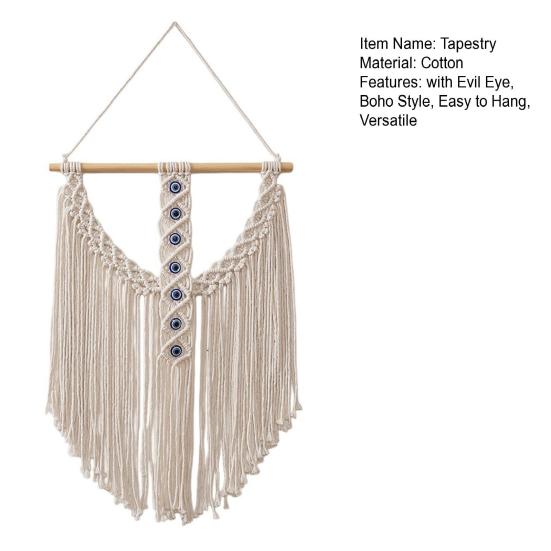 Yousheng Braided Evil Eye Tapestry, Wall Hanging Boho Tapestry, Blue Evil Eye Knotted Rope Tapestry for Bedroom Living Room Entryway Decoration