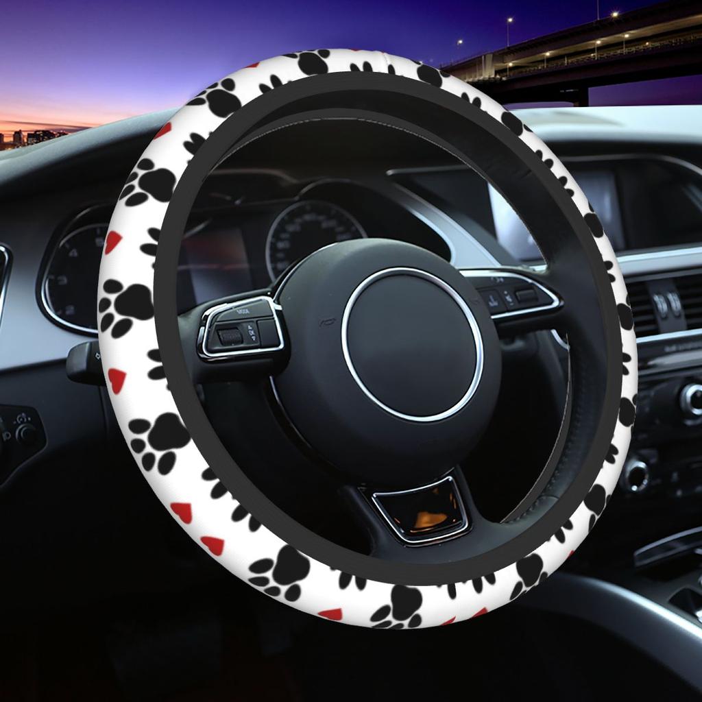 Blue Yellow Galaxy Paw Prints Steering Wheel Cover Pretty Puppy Pet Steering Wheel Protector 14.5-15 Inch Car Accessories