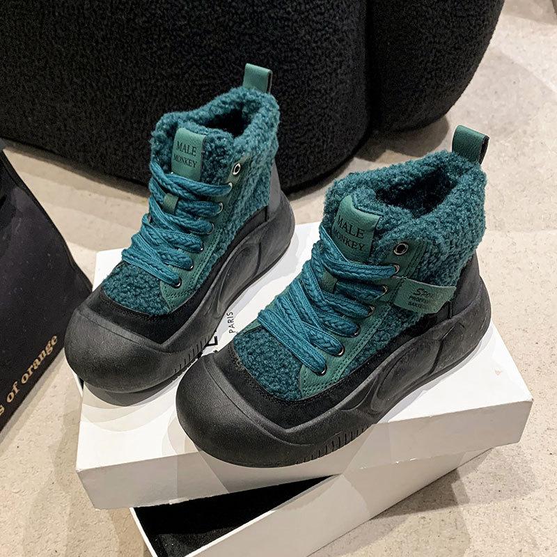 Fleece Heightening Snow Boots Women's 2025 Autumn and Winter New Versatile Internet Celebrity Warm Platform Martin Short Boots Cotton Shoes