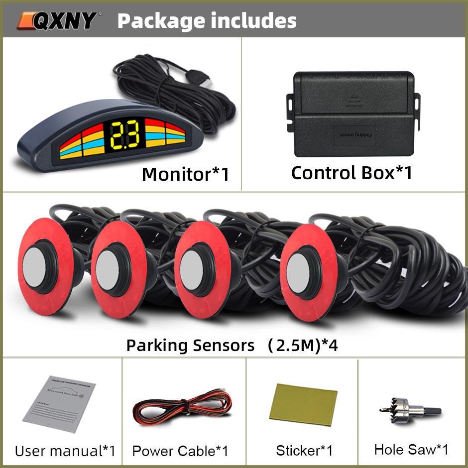Car 4 Parking Sensor Kit  Flat 16.5mmParktronic Reversing Backup Radar Recoil Auto Detector  Assistance Voice Buzzer Automobile