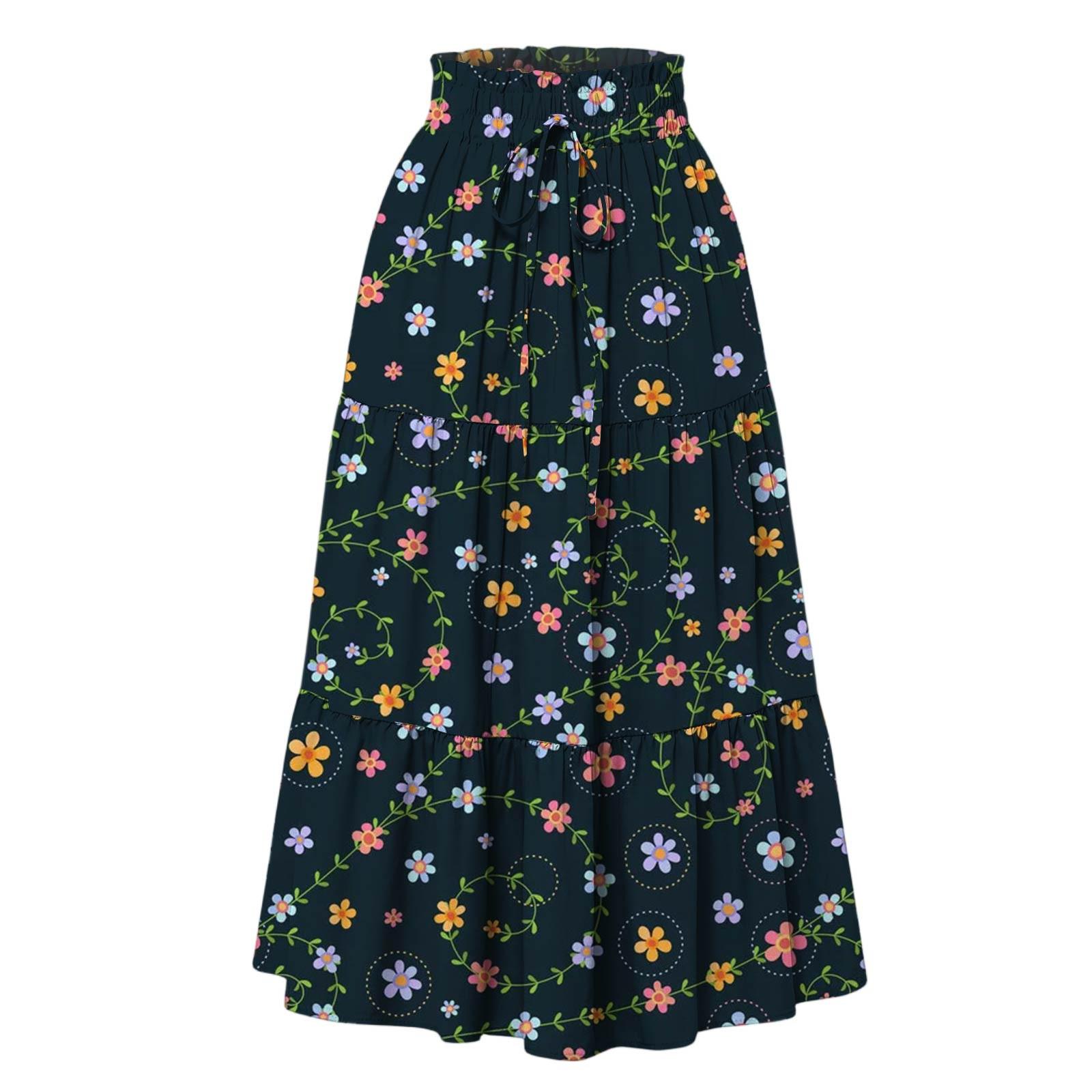 

Женская модная юбка свободного покроя с цветочным принтом и эластичным поясом без карманов XL