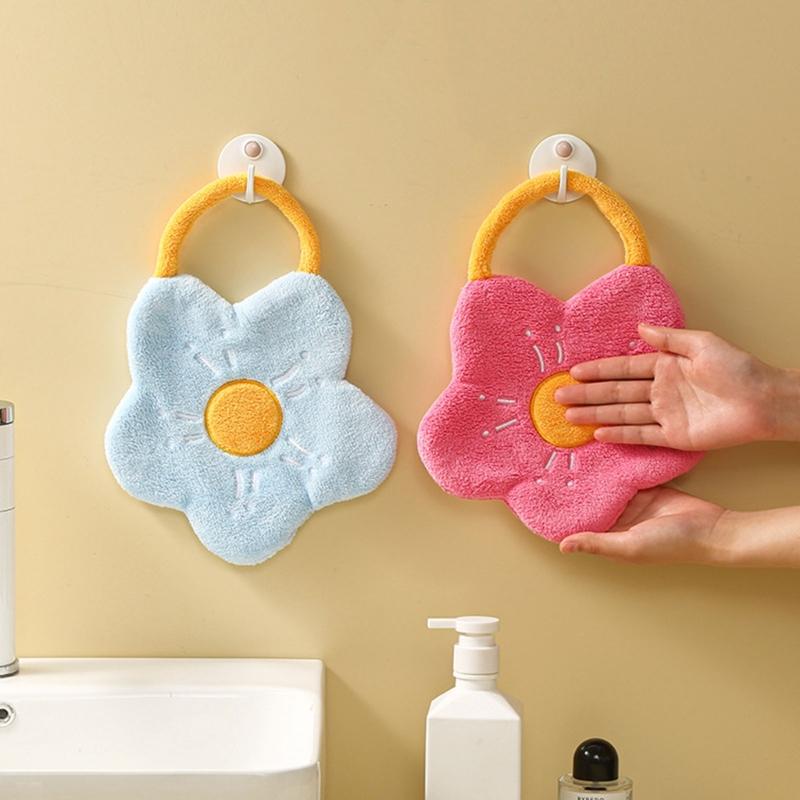 Quick-Dry Hand Towel Coral Fleece Wipe Handkerchief Kitchen Bathroom Absorbent Dishcloth Flower Shape Cleaning Cloth