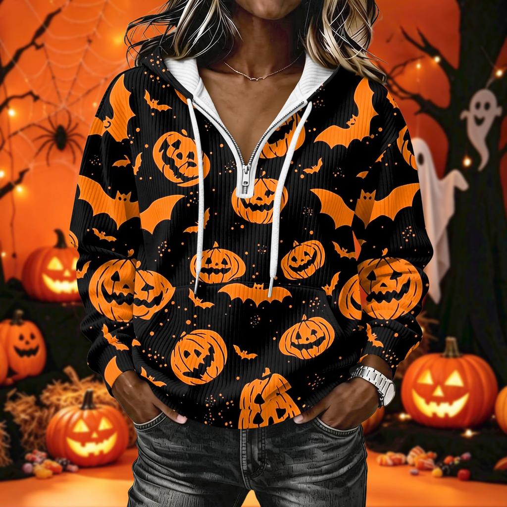 Women's Halloween Print Pullover Hoodie Long Sleeve with