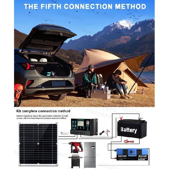 8000W Solar System DC12V/24V to 110V/220V Off-Grid Inverter System 100A Controller 300W Panel for Home RV Camping CE Certified