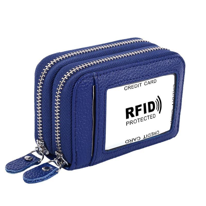 Fashion Women Card Holder Genuine Leather Double Zipper Large Capacity Female Wallet Purse