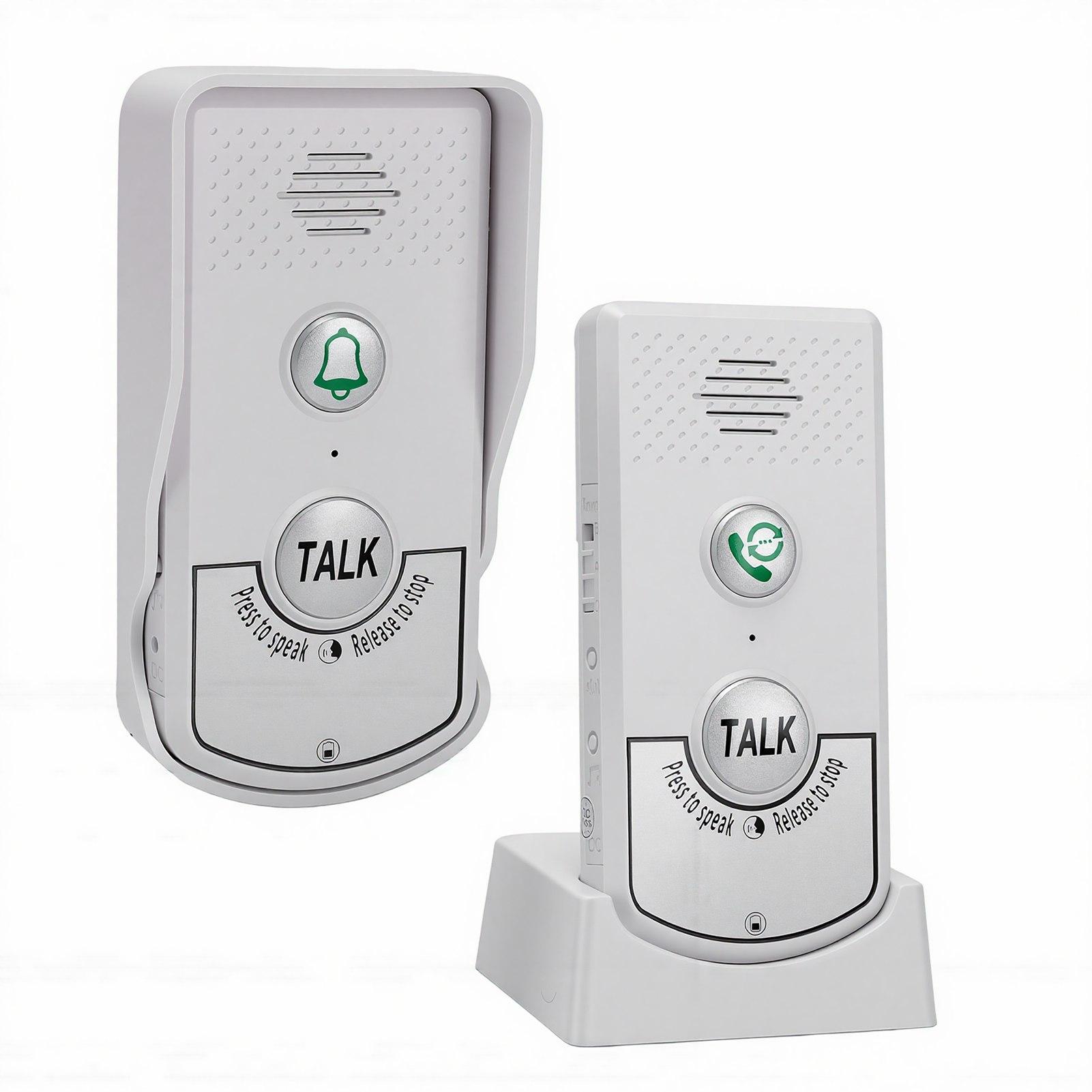Sonnette de porte sans fil à batterie rechargeable, portée de 1000 mètres, interphone vocal bidirectionnel, pour maison, hôpital, blanc blanc