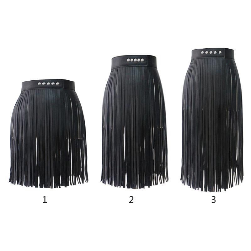 Womens High Waist Faux Leather Tassels Skirt Body Harness Punk Party Clubwear Charm Center Confident Dance