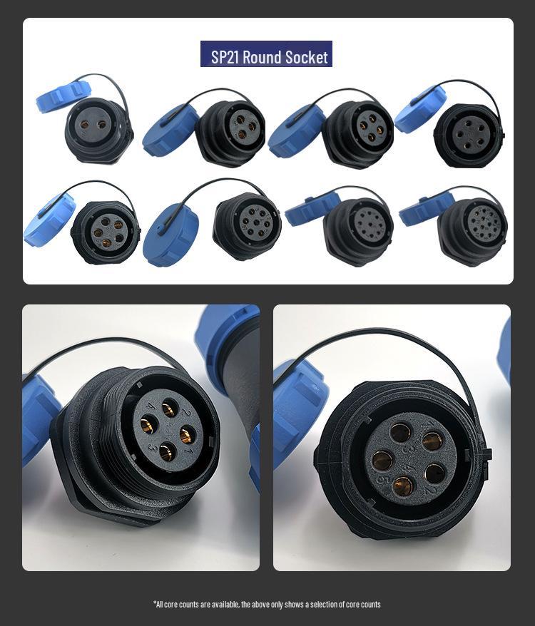 Weipu SP21 IP68 Waterproof 3-Core Aviation Plug with Rear Nut, 9-Pin Solder Connection.