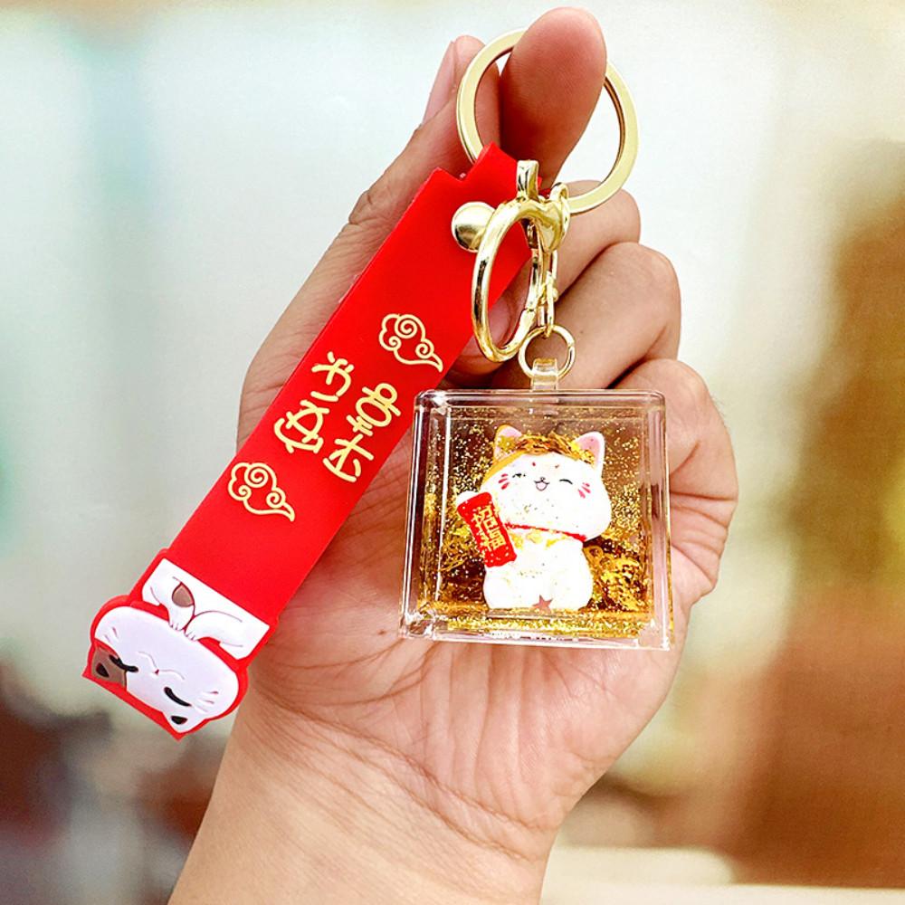 Lucky Quicksand Fortune Cat Keychain Creative Cute Cat New Year Pendant