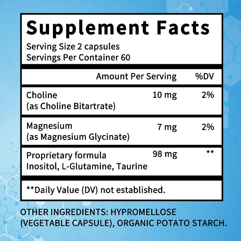 Choline Dietary Supplement, With Magnesium, Inositol, L-Glutamine, 120 Capsules Per Bottle