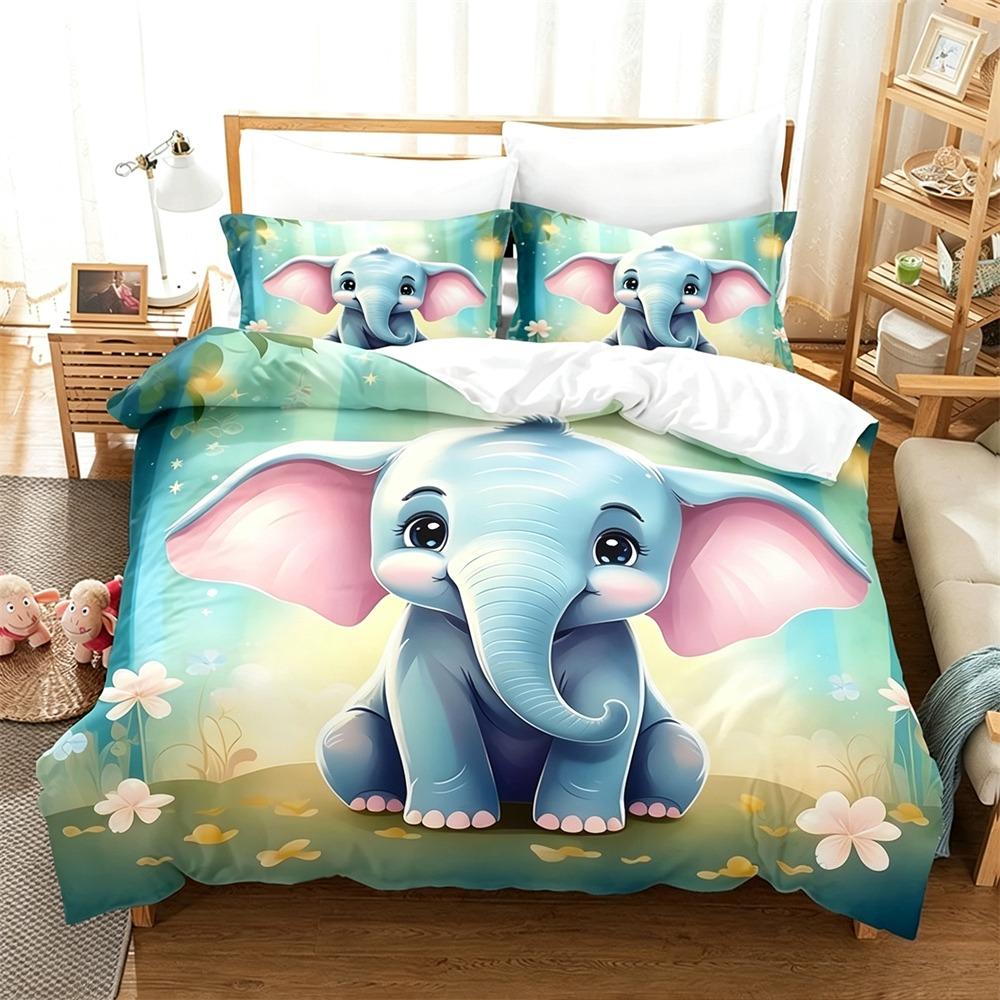 Cute Cartoon Elephant Duvet Cover Set 3D Animal Bedding Set Soft Microfiber Quilt Cover For Kids Adults Bedroom