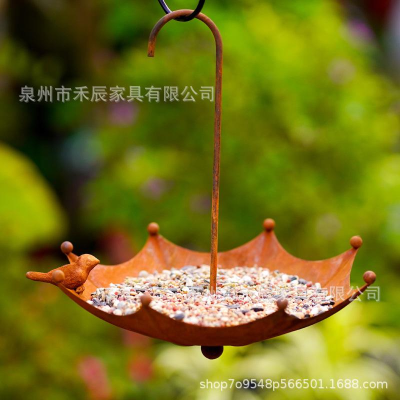 Rustic Umbrella Shaped Metal Bird Feeder Hanging Garden Yard Decor Outdoor Weather Resistant Metal Craft