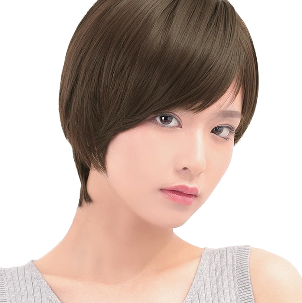 

AQUADOLL Short Full Wig, Boyish, Cool, Black Hair, Blonde Gradient, One Size Fits Most, DBR (Deep Brown) wg300DBR