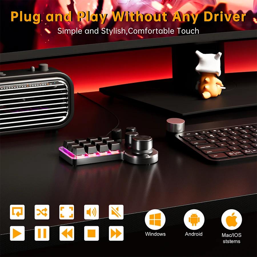 Programming Custom Macro Keyboard RGB Wired/Bluetooth/2.4G Optional 12 Keys 4 Knob For Gaming Keypad Mechanical Hotswap Macropad