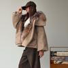Womens Street Style Puffer Coat With Oversized Fur Collar Pockets Loose Fit Winter Jacket