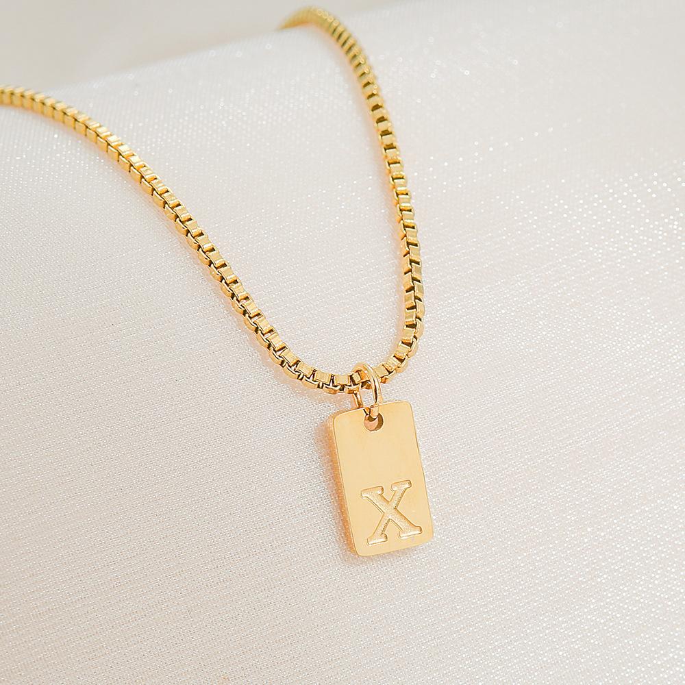Square Brand 26 English Letters Pendant Necklace Daily Versatile Accessories