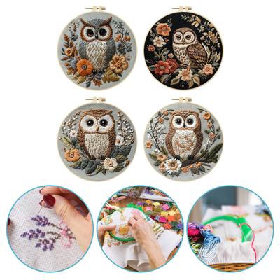 4 Pack Embroidery Kit with Cute Animal Patterns Cross Stitch Set with Embroidery Hoop Needles Threads Instruction for Beginners