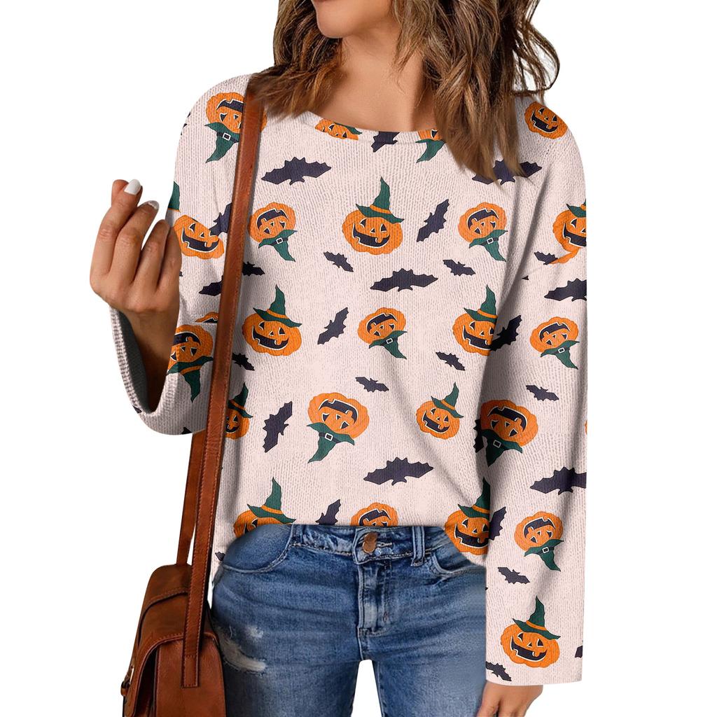 Halloweengenser for kvinner, Bohemsk Vintage Mønstertrykk Langermet Strikket Genser