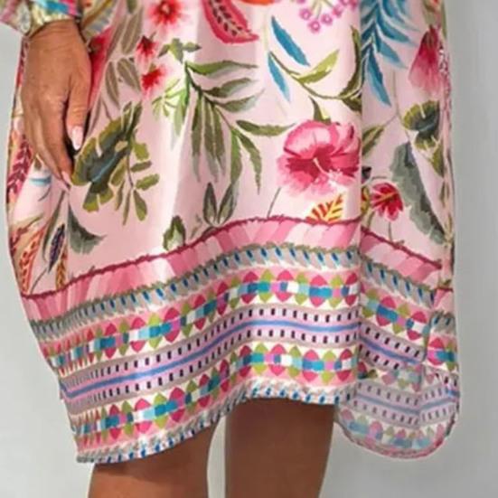 Women's Plus Size Boho Dress Floral Print Short Sleeved Button Up V Neck Dress Knee Length Summer Casual Shirt Dress