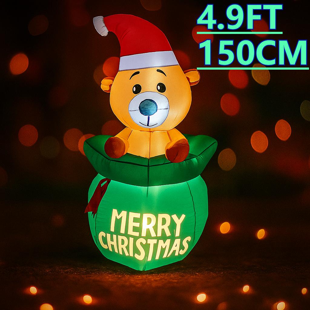 4.9FT Christmas Holiday Inflatable Yard Decor Bear In Gift Bag Toy Xmas Home Decor Ornaments Christmas Supplies Gift Decoration