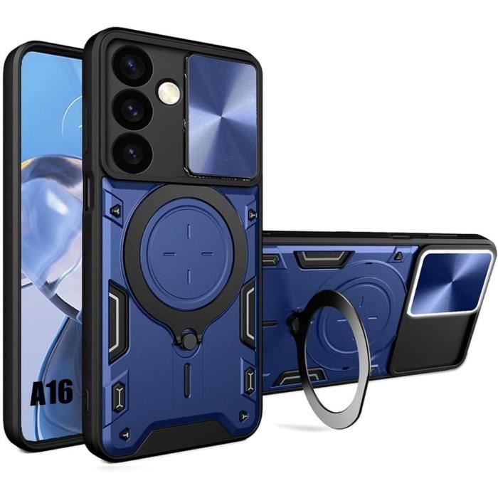 Coque pour Samsung Galaxy A16 5G-4G, Antichoc avec Support Anneau Protection Caméra - Bleu Marine