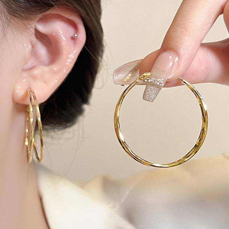 1 Paar doppellagige, übertriebene, große Creolen für Frauen und Mädchen, einfaches Temperament, runde Ohrringe, Schmuck, Zubehör, Geschenke