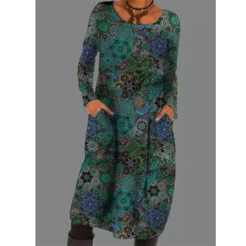 

JPNTKY Fashion Autumn Winter Long Sleeve O-Neck Casual Dresses XXXL