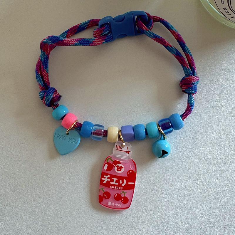 Pet Dog And Cat Collar Color Contrast Woven Summer Fresh Adjustable Love Smiley Face Necklace