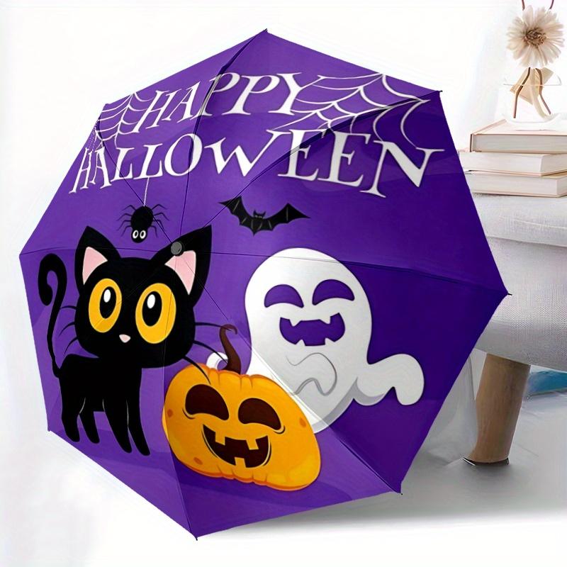 1pc Happy Halloween Cat Spider Ghost Cartoon Umbrella, Portable 3-Fold Compact Umbrella, Suitable for Camping, Hiking and Travel, Ideal Easter Bi