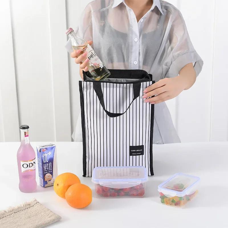 Black Thermal Lunch Bag Easy To Carry Cooler Insulated Picnic Tote Travel Fruit Drink Food Fresh Storage Solution Accessories Supplies