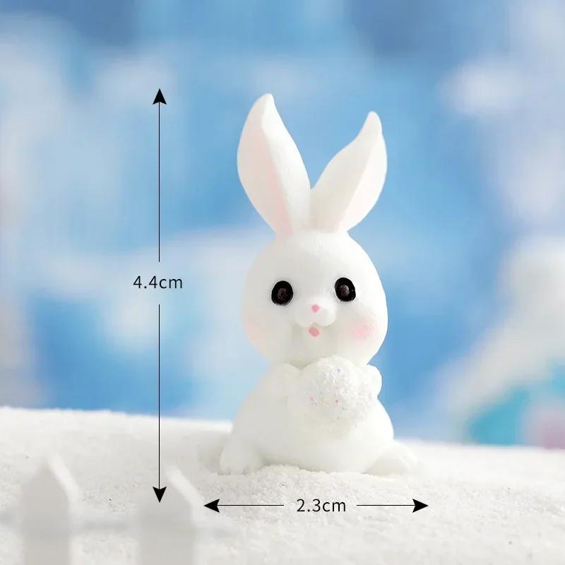 Figurines Christmas Rabbit Micro Landscape Snowman Bunny Ornament Desk Accessories For Home Decoration Kids Gifts Miniature